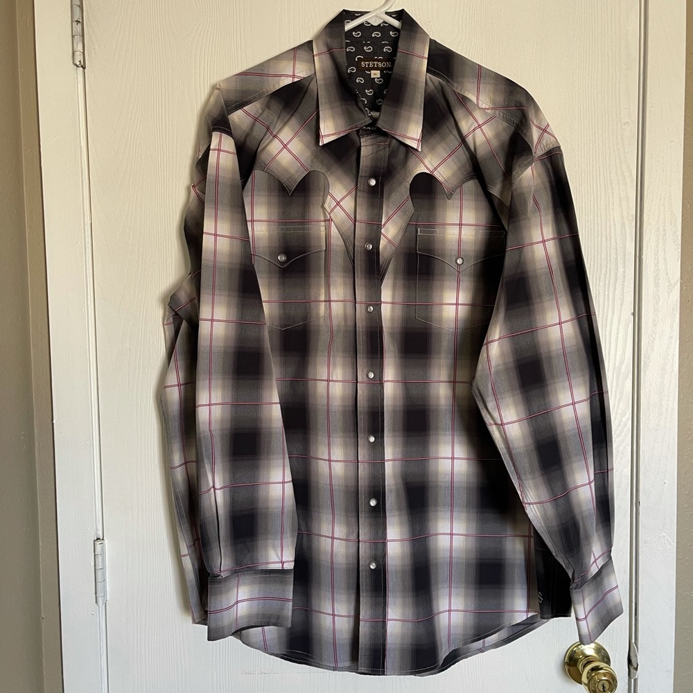 Stetson men XL plaid long sleeves western shirt